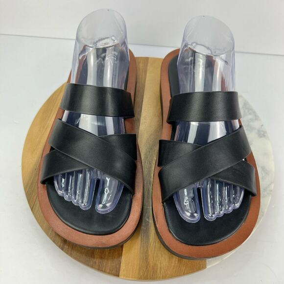 Zara Minimal Black Slip On Chunky Platform Slide Flat Sandals Size 8/39 - Picture 3 of 8